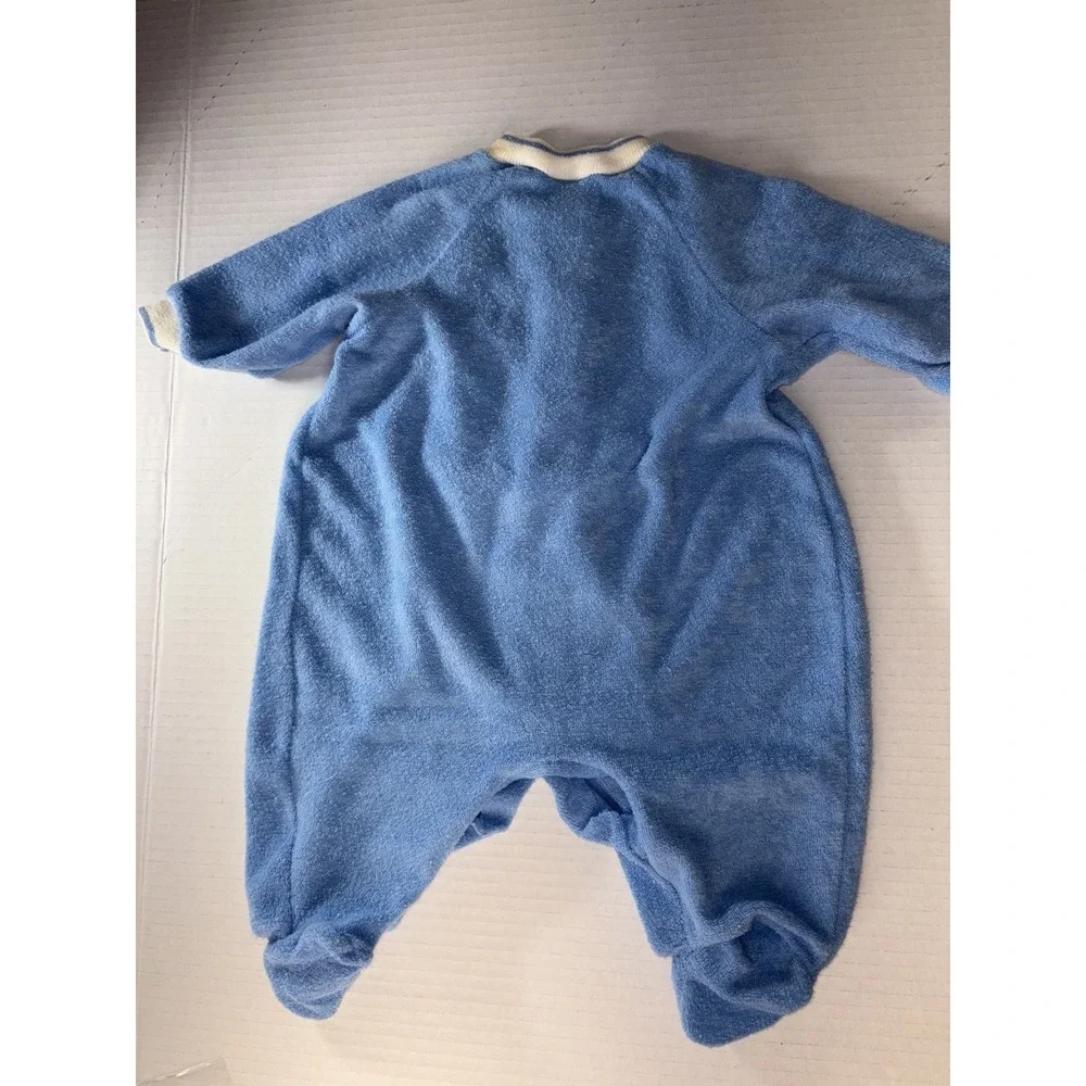 Vintage Carter's Baby Sleeper Terry Cloth Blue Dinosaur Applique Romper 1 Piece